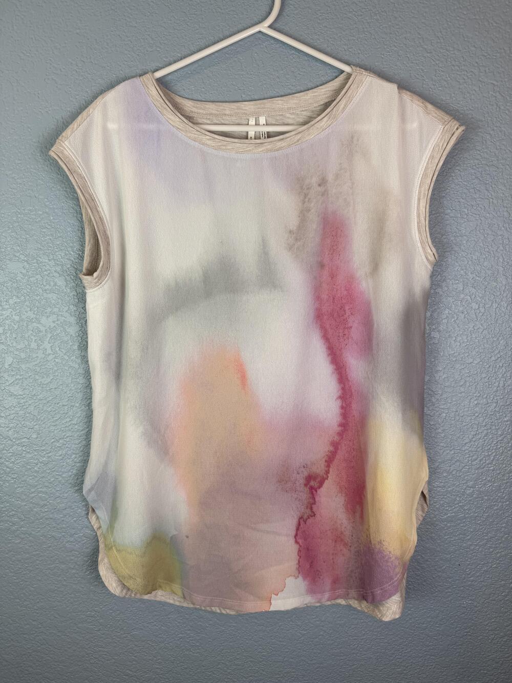 Anthropologie Shirt Womens Small Watercolor Pastel Cap Sleeve Layered Top Blouse